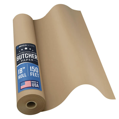 Brown Kraft Butcher Paper Roll - 18 Inch x 150 Feet - USA Made - Food-Grade Paper for Wrapping and Smoking Meat, BBQ