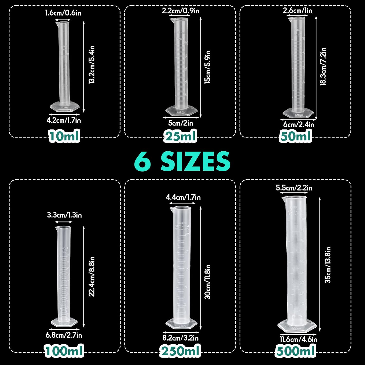 58 Pcs Plastic Beakers Set Include 6 Graduated Cylinder 7 Beakers 6 Flask 10 Droppers 1 Wash Bottle 20 Test Tubes