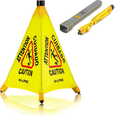 Caution Wet Floor Sign - Pop Up Slippery When Wet Sign, Wall Mounted Foldable Bilingual Yellow Safety Warning Caution