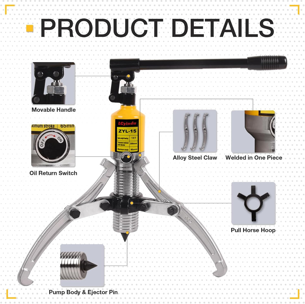 10 Ton Hydraulic Gear Puller Kit – 2 or 3 Jaws Bearing Hub Separator with Case for Hubs, Bearings, Gears