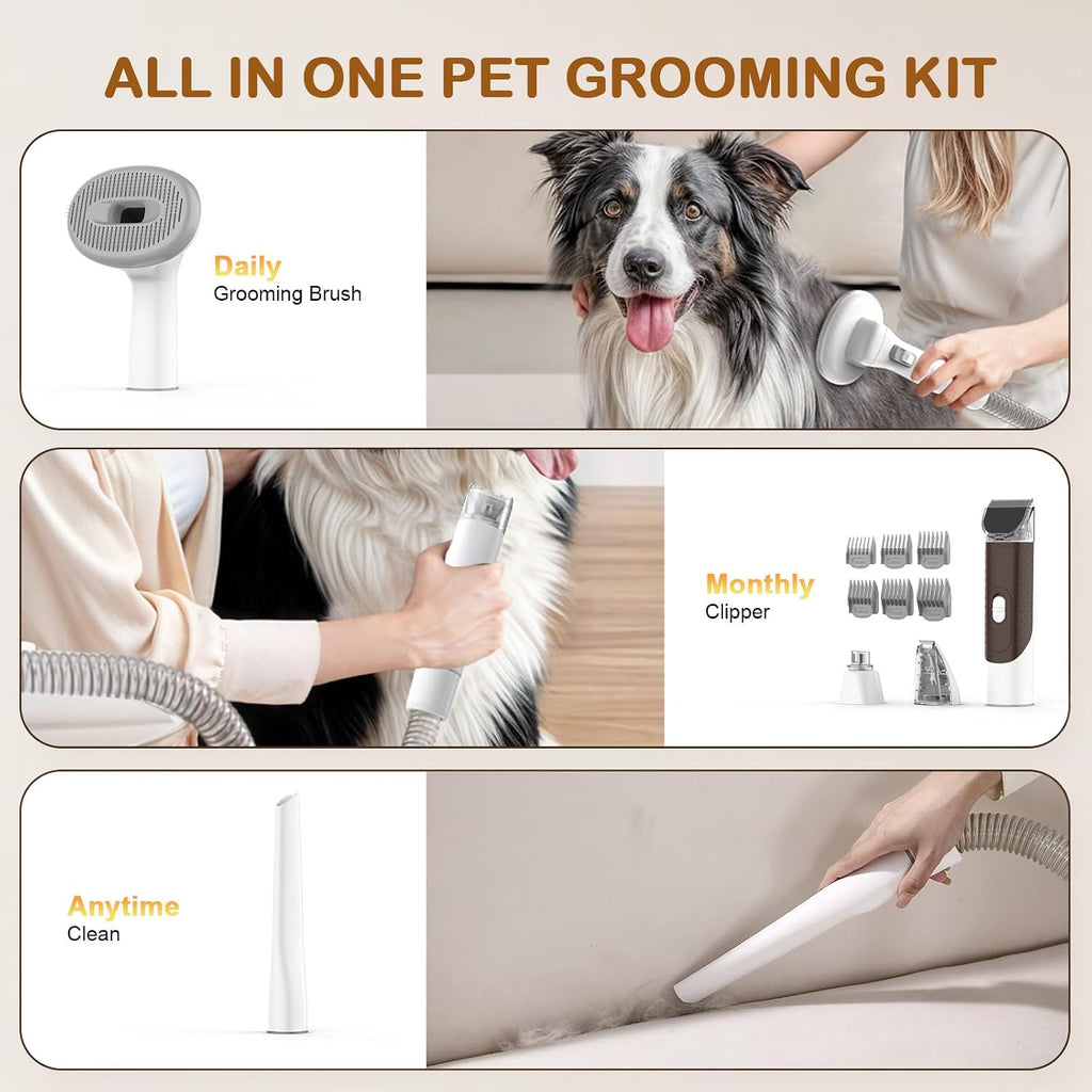 Dog Grooming Vacuum, Dog Grooming Kit with Pet Clipper Nail Grinder, 3 Suction Modes Dog Brush Vacuum with 6 Pet