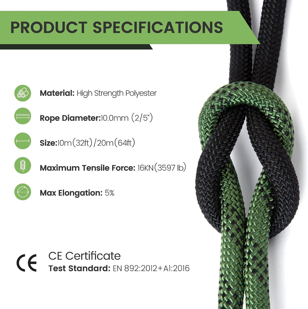 Rock Climbing Rope, Outdoor Static Climbing Rope, 10mm High Strength Safety Rope, Hiking Tree Climbing Fire Escape