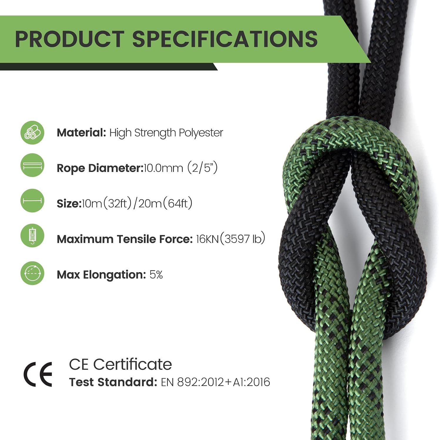 Rock Climbing Rope, Outdoor Static Climbing Rope, 10mm High Strength Safety Rope, Hiking Tree Climbing Fire Escape