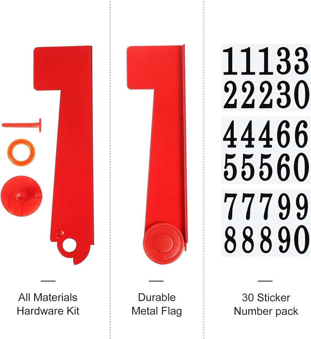 Mailbox Replacement Flag Kit Stainless Steel Red Flag with Self Stick Mailbox Number Stickers Sheet(White Background