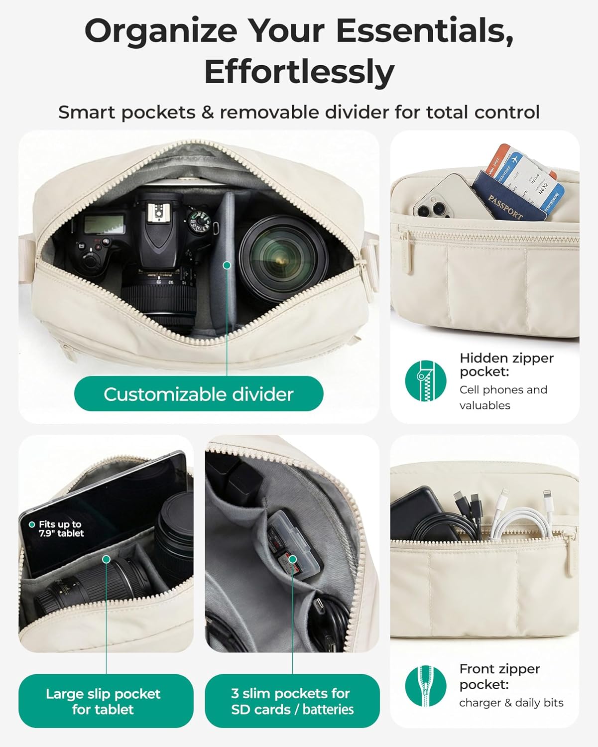 2 in 1 Small Puffy Camera Sling Bag, Black | Mirrorless Crossbody Photography Camera Case for Photographers, Camera