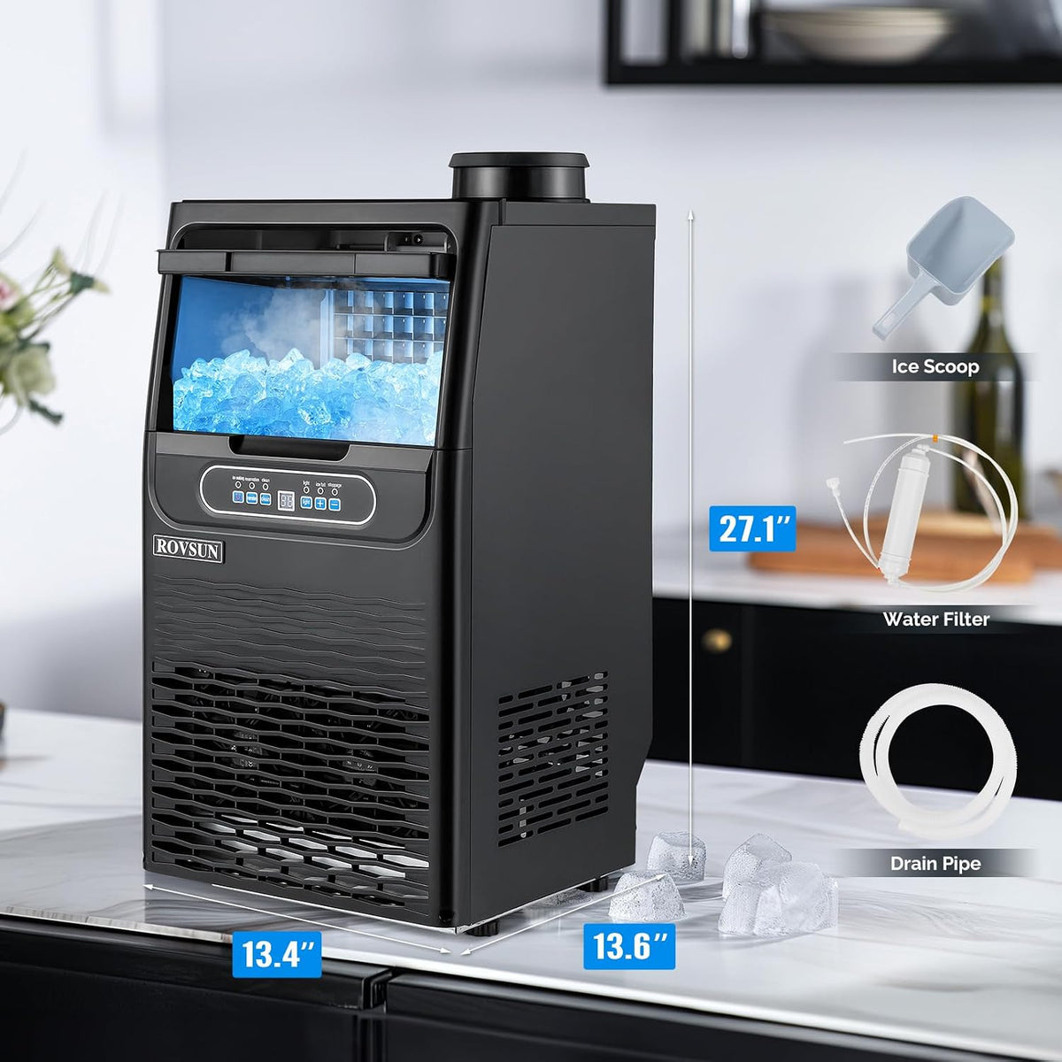 70LBS/24H Countertop Ice Maker with 2 Water Inlets, ETL Certified