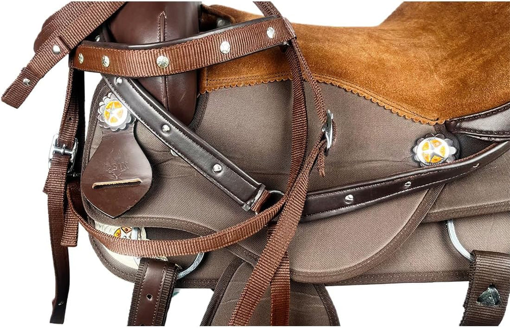Western Horse Saddle Combo Kit Brown Synthetic Nylon English Riding Horse Saddle Tack Set for Horse Equestrian Horse