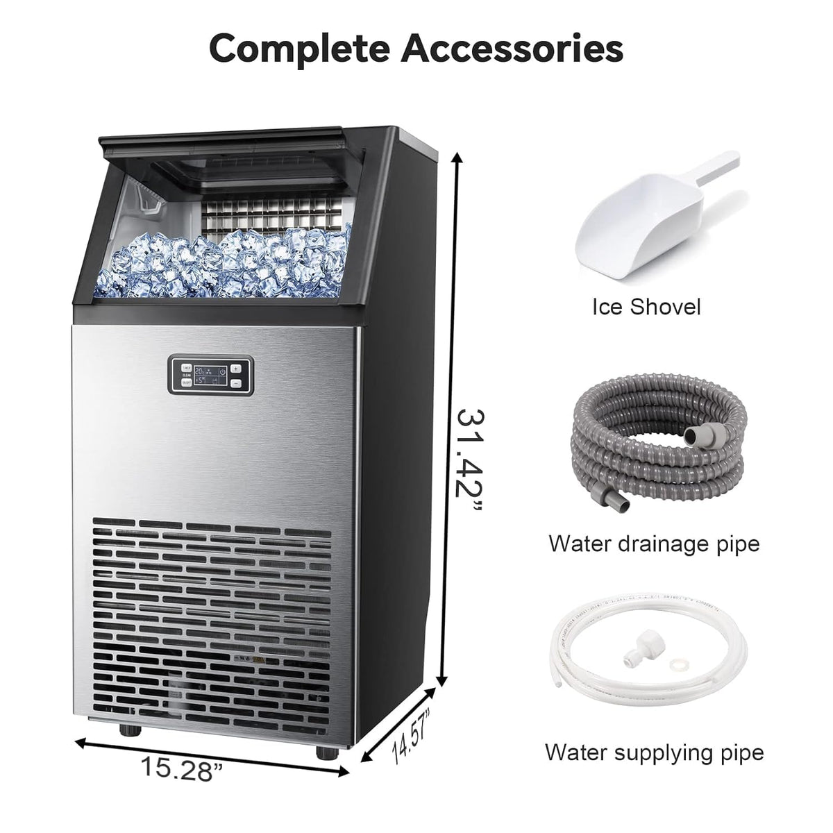 Commercial Ice Maker Machine 100Lbs/24H, Stainless Steel Undercounter Ice Maker with 33Lbs Storage Capacity