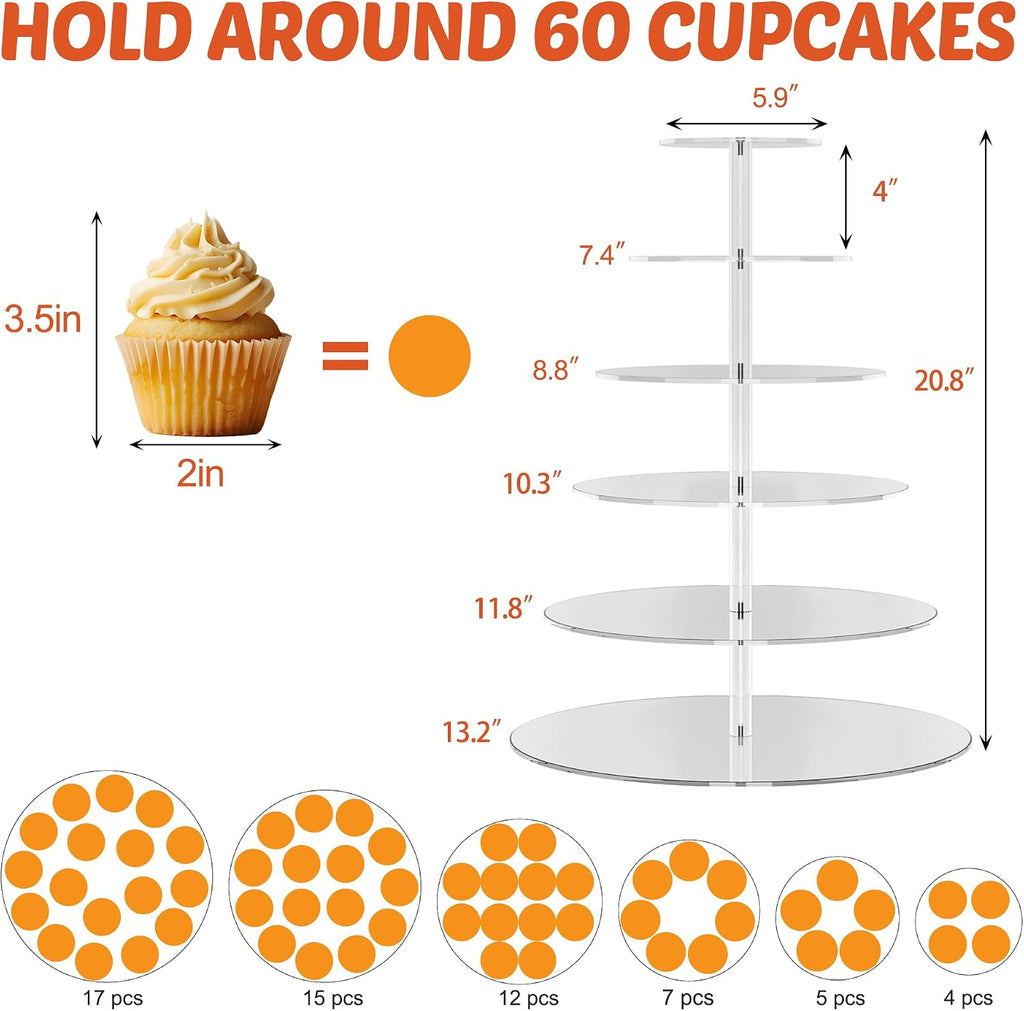 6 Tier Cupcake Stand Clear Acrylic Cupcake Tower for 60 Cupcakes