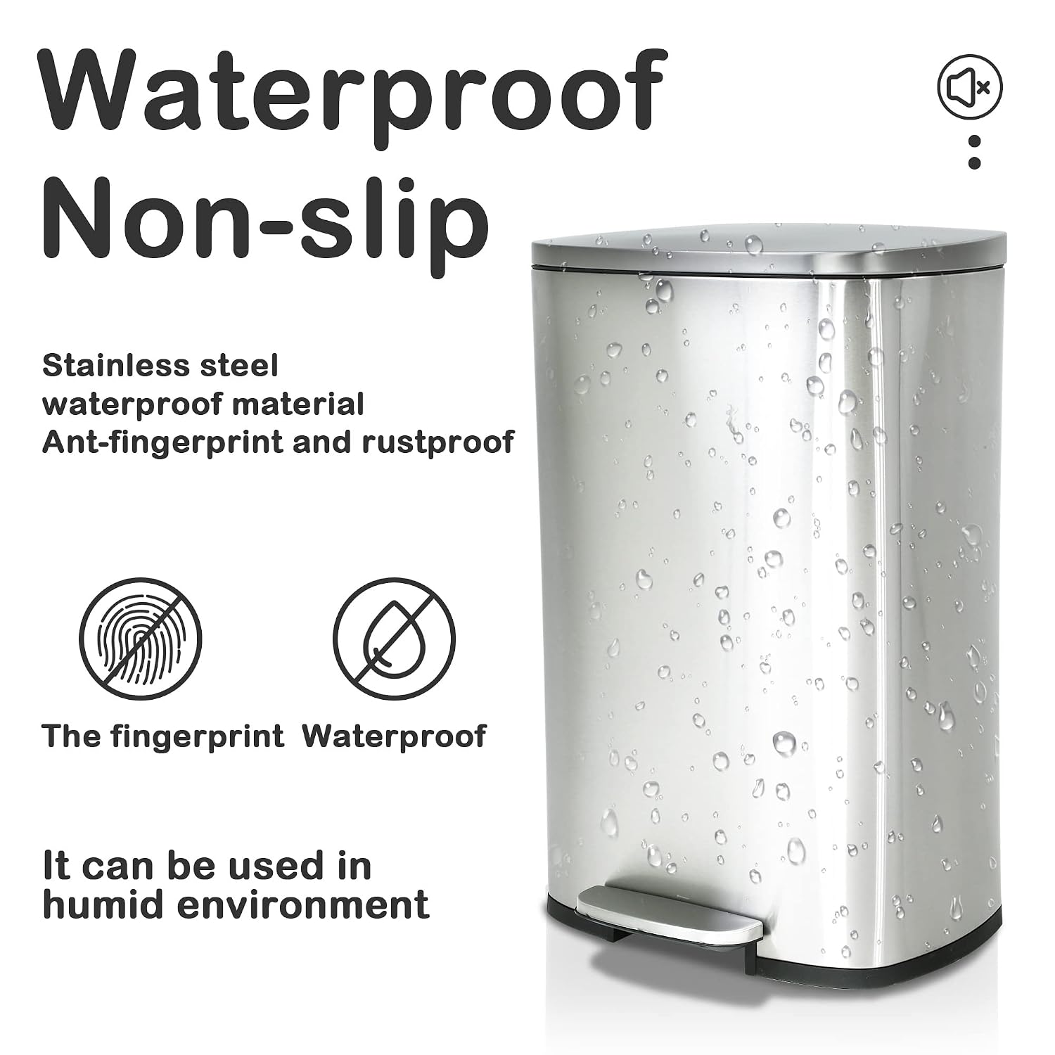 50 Liter / 13 Gallon Kitchen Trash Can, Stainless Steel with Lid, Foot Pedal and Inner Bucket, Fingerprint-Resistant