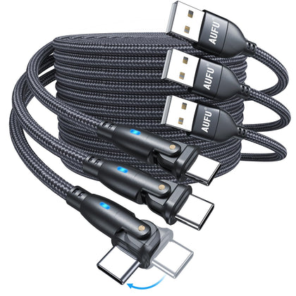 USB C Cable 6ft(3Pack-6.6ft/6.6ft/6.6ft), 180° Rotation USB to USB C Cable/3A USB-C Fast Charger Cable/USB A to USB-C