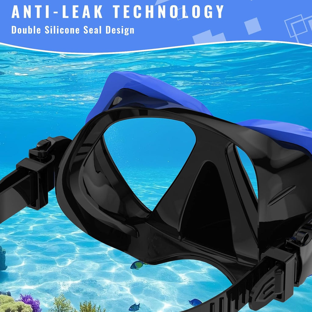 Snorkeling Gear for Adults, Snorkel Set Scuba Diving mask Dry-Top, Adult Swimming Goggles w/Nose Cover, HD Tempered