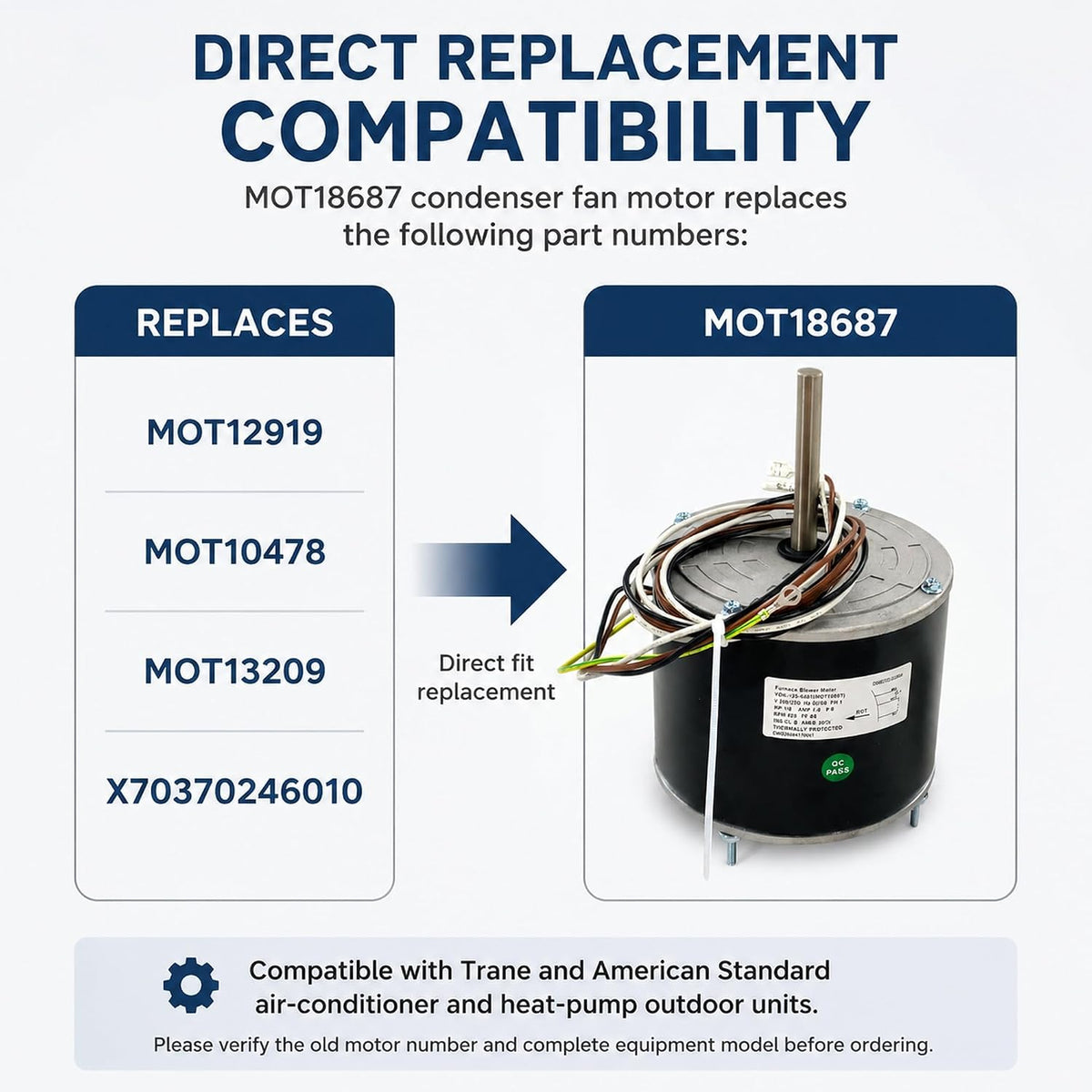 MOT18687 Condenser Fan Motor Fits for American Standard Trane