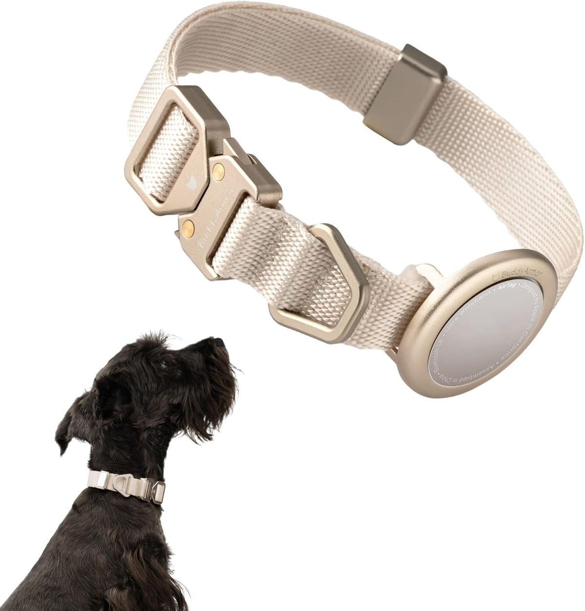Dog Airtag Collar Adjustable Lightweight Nylon Dog Collar, Linen