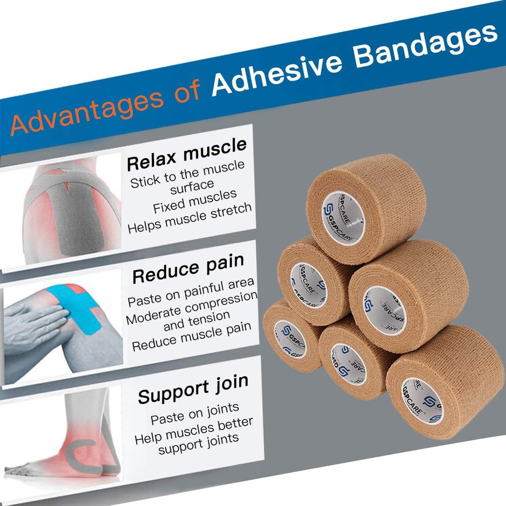 Self Adherent Cohesive Bandages Wrap 6 Count 2" x 5 Yards, Medical Tape, Adhesive Flexible Breathable First Aid Non