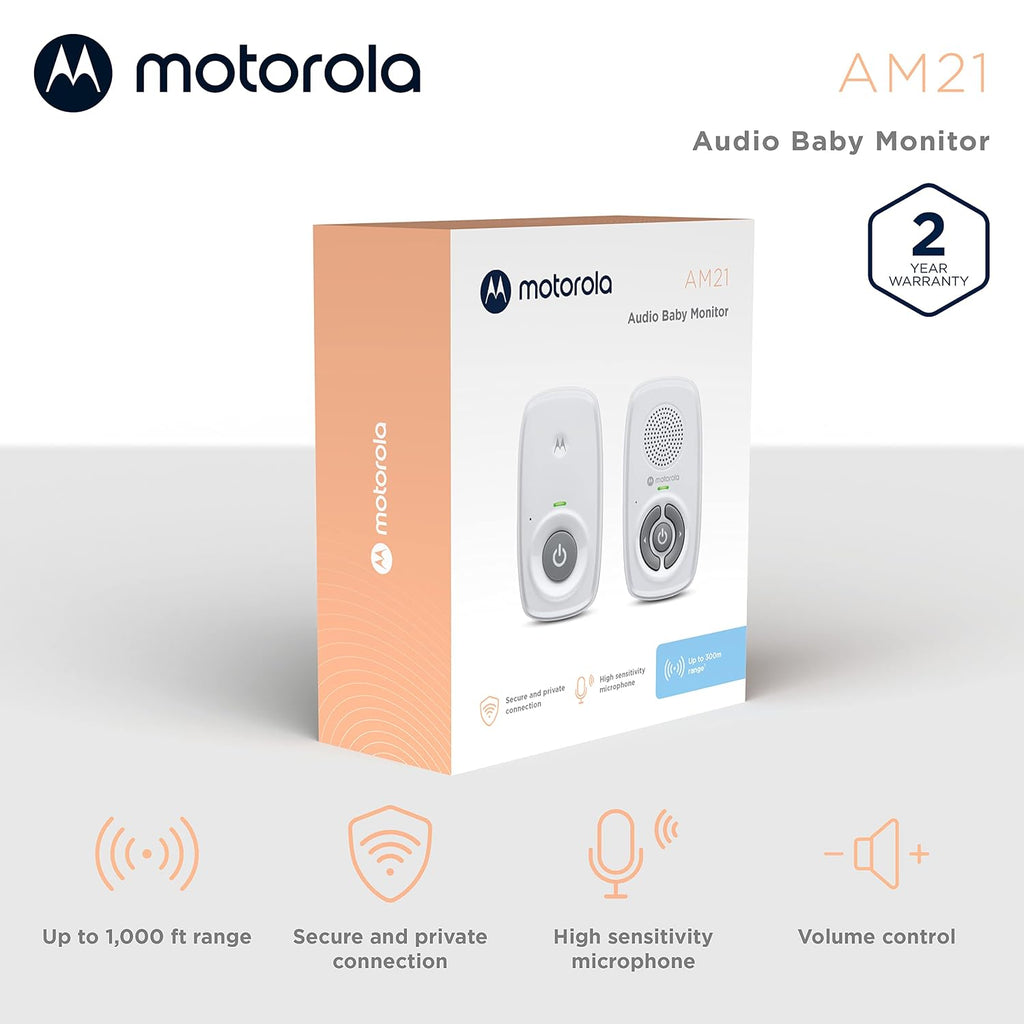 Baby Monitor Audio Only, No WiFi, Long Range AM21 with Private Connection, Cry Detection, Volume Control, Portable