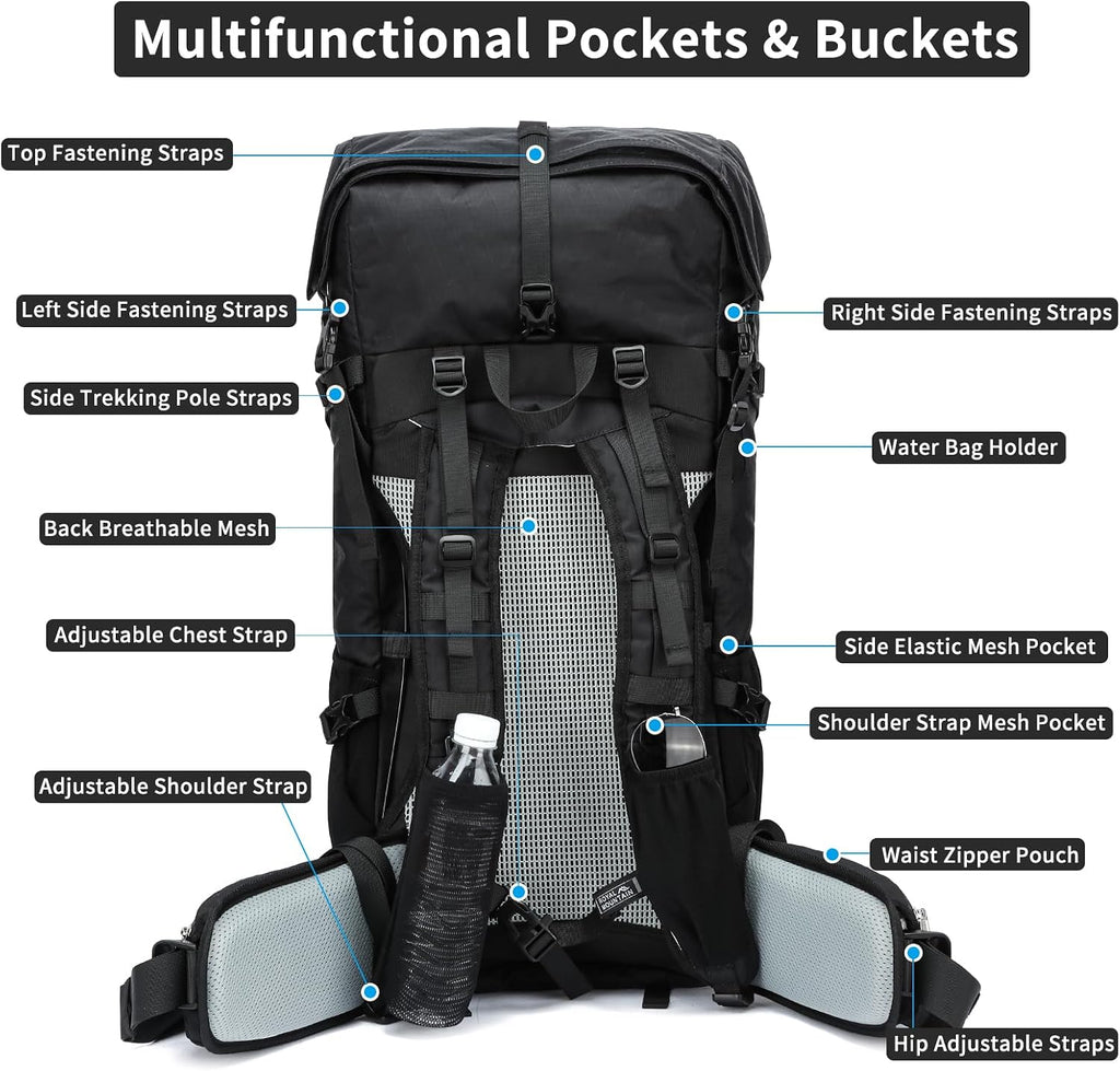 Hiking Backpack,40L to 50L Extra Large Capacity Hiking Bag,Internal Frame Camping Backpack,Upgraded X-PAC Lightweight
