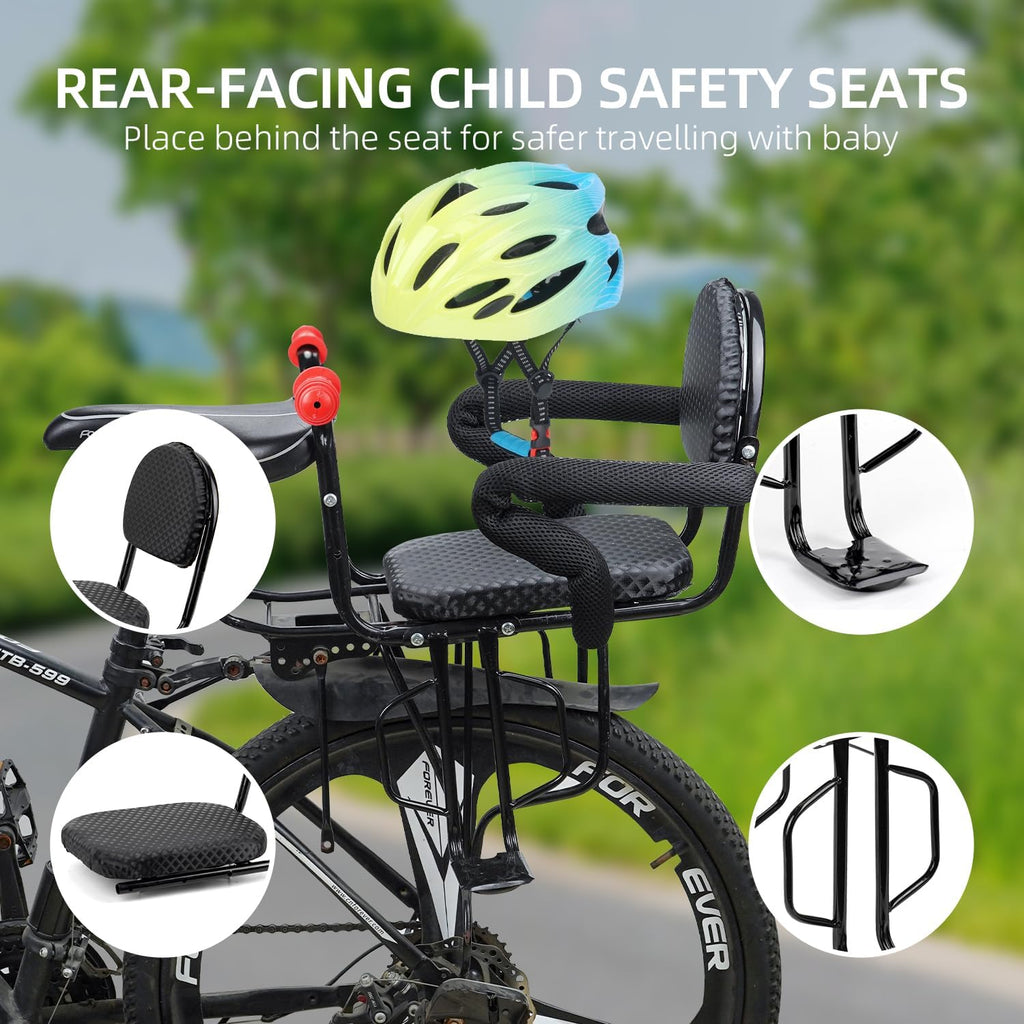 Rear Child Bike Seat, Kids Bike Seat for Adult Bike, Rear Frame Mount Baby Bike Seat Fits All Rear Frames, Safety