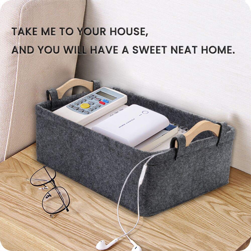 Small Storage Basket Soft Felt Collapsible Baskets Storage Bins for Cellphone Earphone Chargers Cables Make Up Shelf