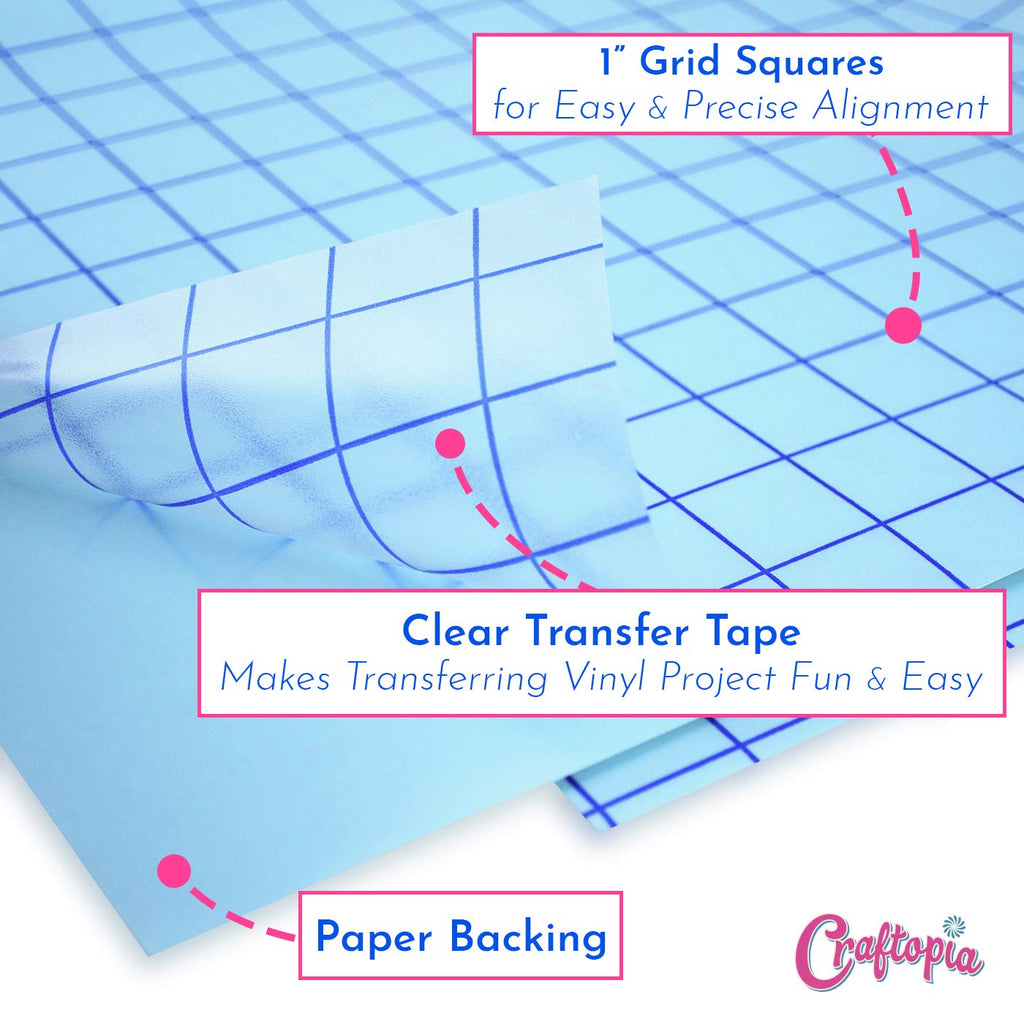Vinyl Transfer Tape Roll (12-in x 25-FT) Clear w/Blue Grid (Made in USA)