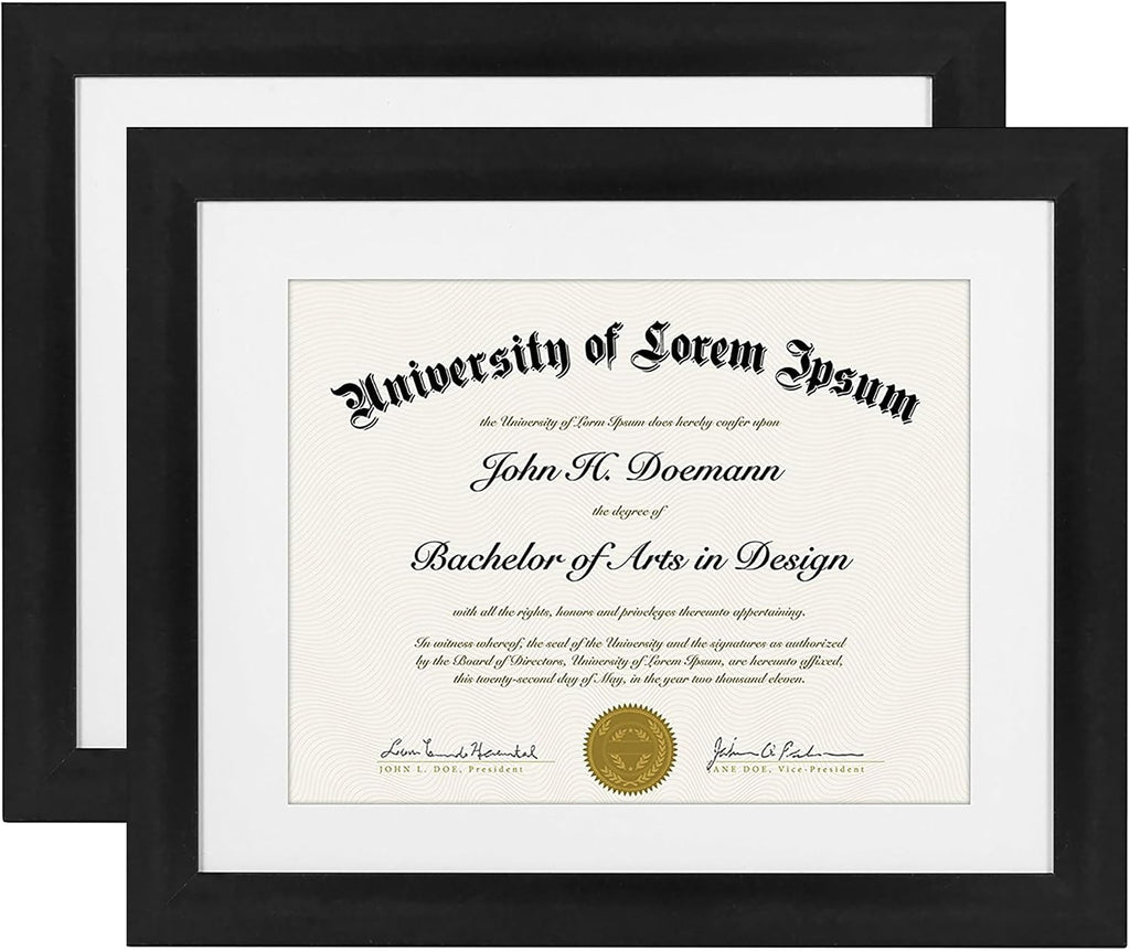 11x14 Diploma Frame with Shatter-Resistant Glass - Set of 2 - Use as 8.5x11 Frame with Mat or Display 11x14 Documents