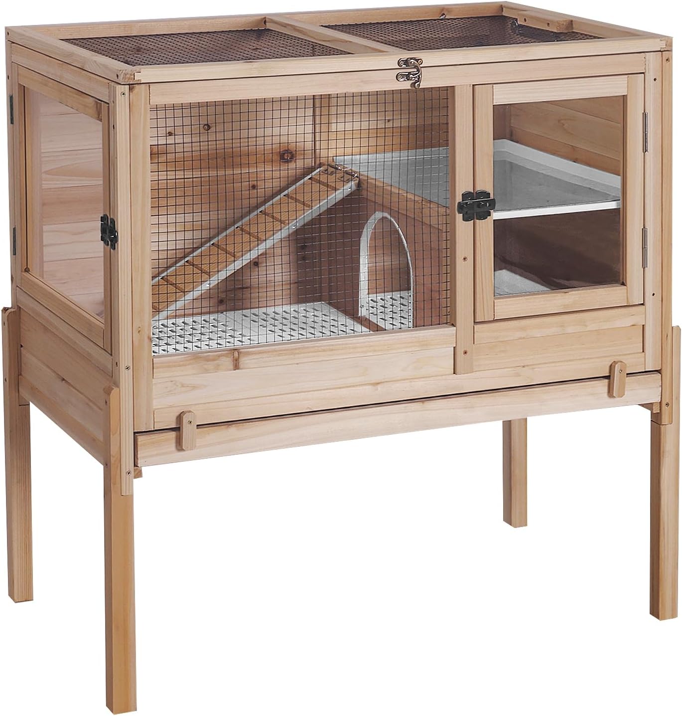 Guinea Pig Cages with Anti Chewing Sturdy Plastic Floor and Cool Zinc Plate, Indoor Rabbit Hutch with Hideout and
