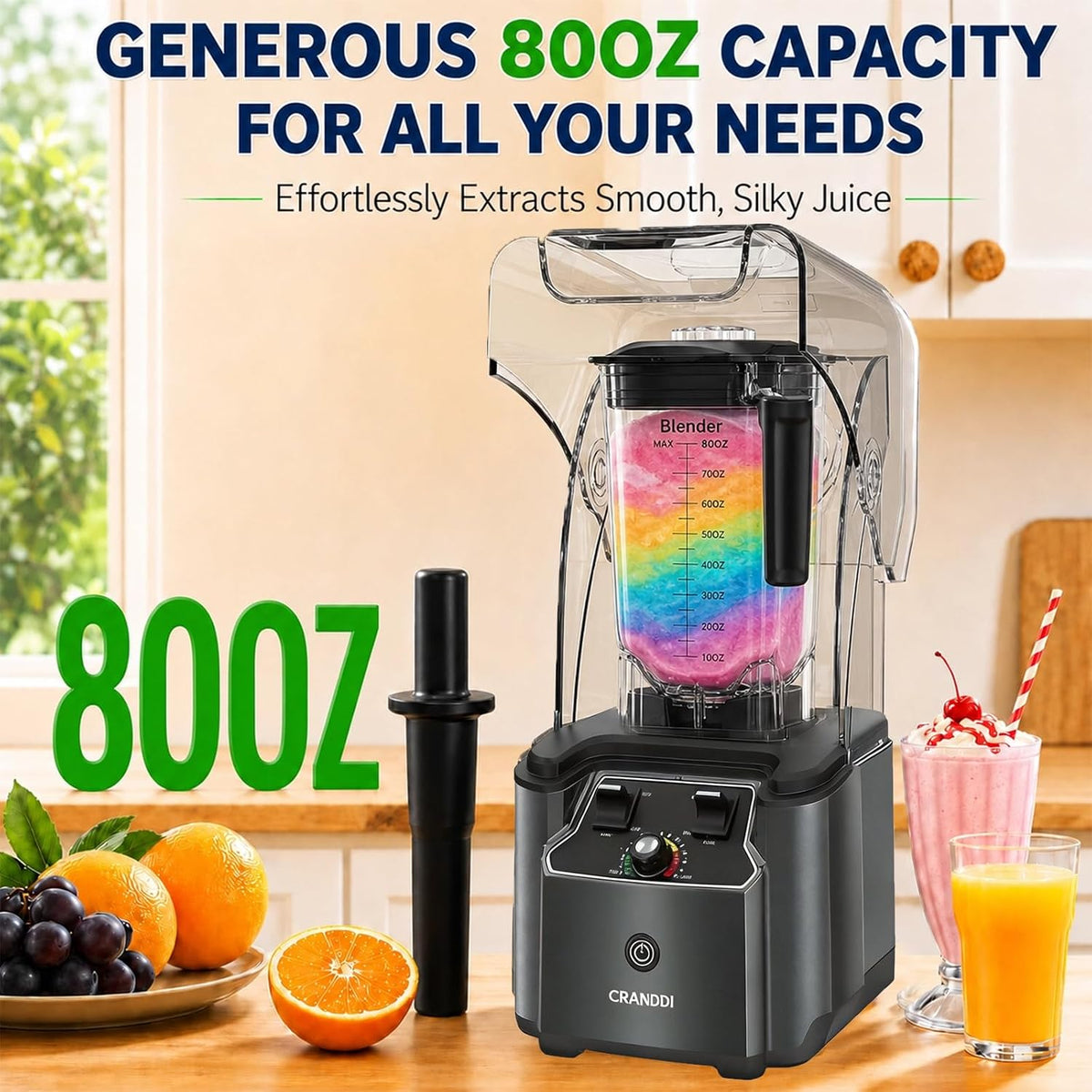 Quiet Commercial Blender,2200W,80oz,Home&Cafe Use, K90 Grey