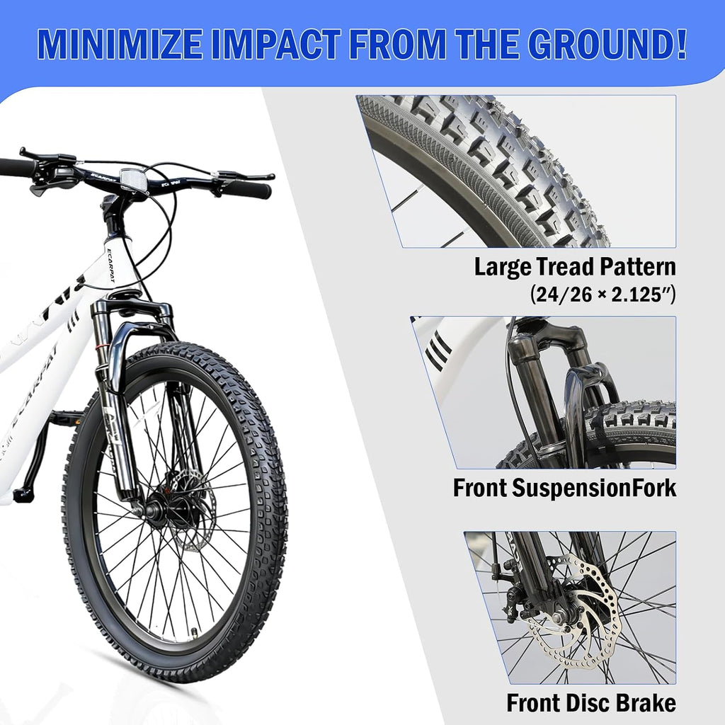 Hardtail Mountain Bike, 26 Inch Wheels Outdoor Cycling Bike, 7-Speed Trigger Shifter, Knobby Mountain Tires