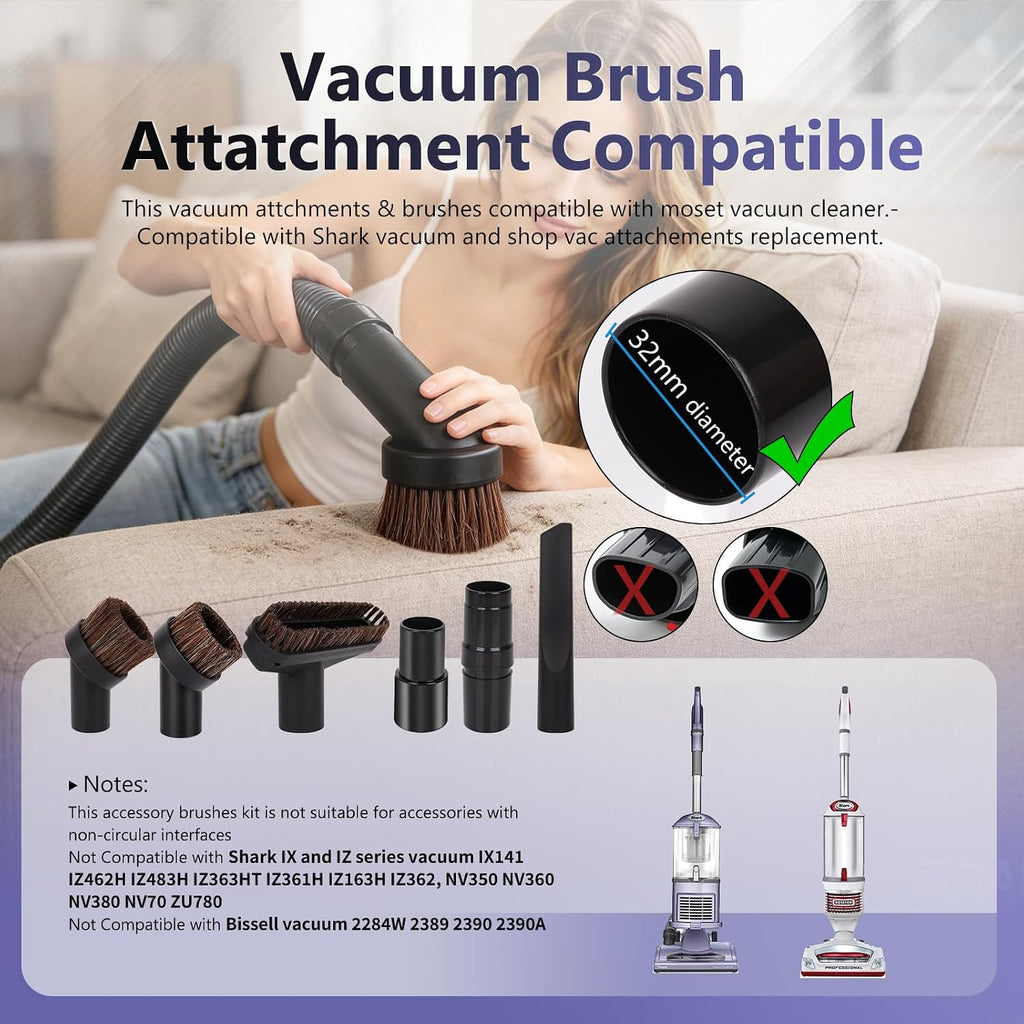 1 1/4 Inch(32mm) Vacuum Attachments for Shark Vacuum Brush Attachment,Replacment Horse Hair Brush Accessories Kit