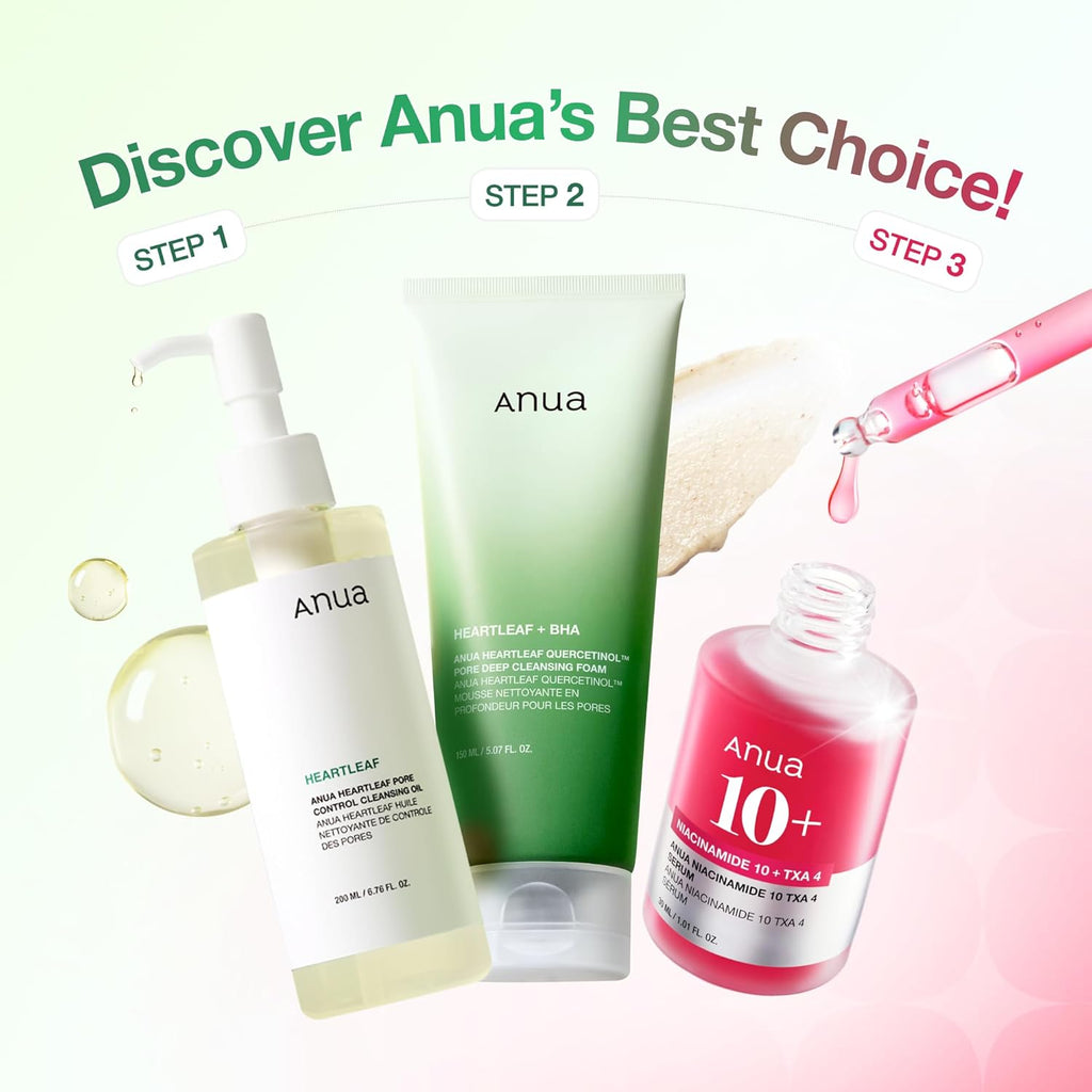 3-Step Glass Skin Beginner Set, Oil Cleanser and Face Wash with Facial Serum, Double Cleansing Daily Routine with