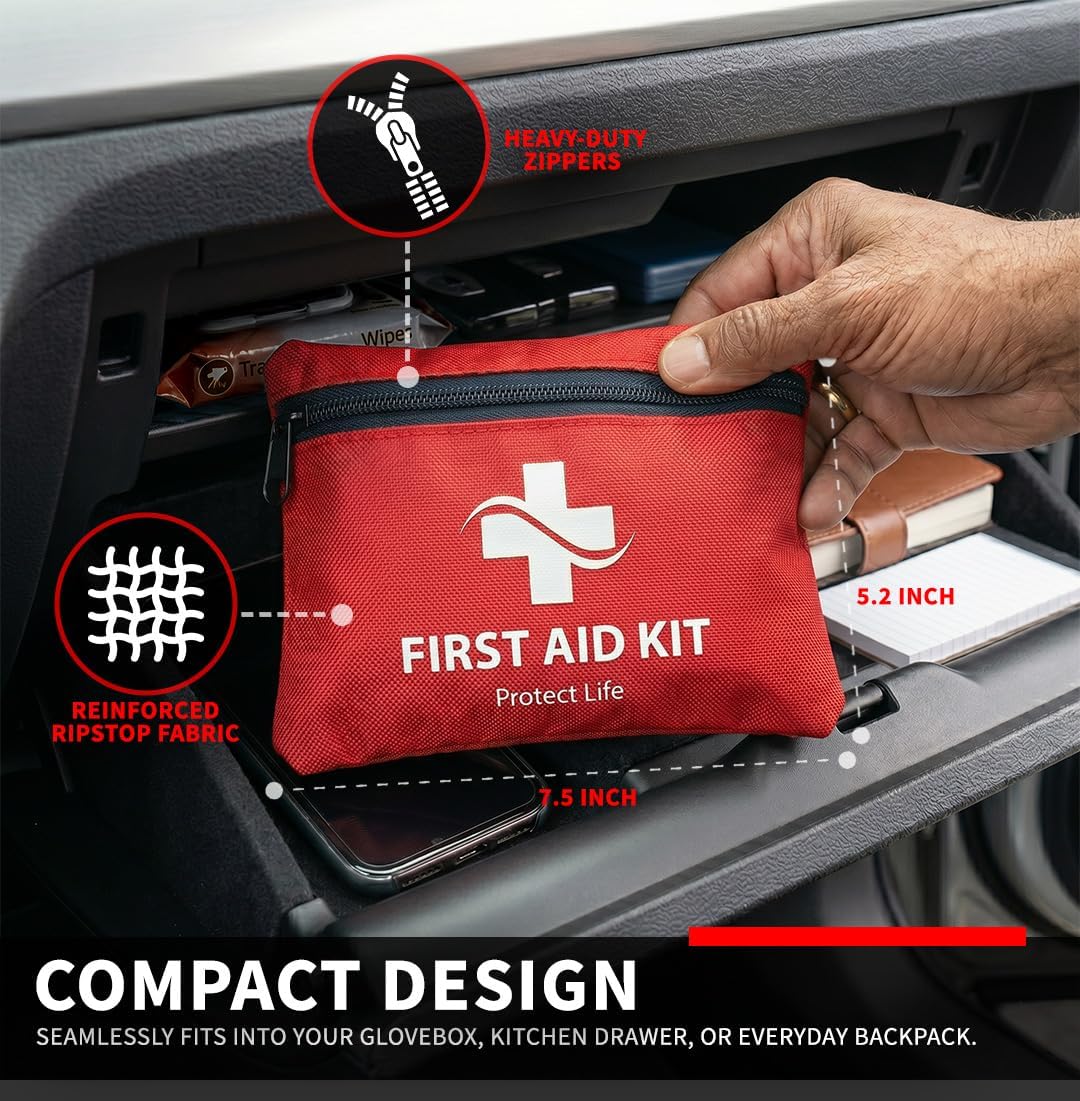 Doctor Developed Mini First Aid Kit, 100 Piece Waterproof Emergency Kit for Car, Boat, Camping & Travel, Includes