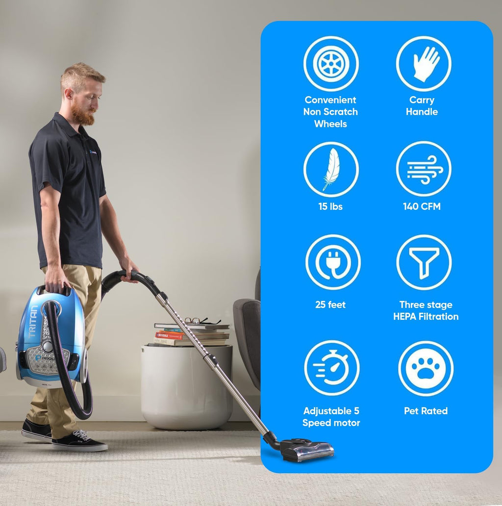 Tritan Bagged Canister Vacuum Cleaner, HEPA Filtration, Complete Home Care Tool Kit, Pet Hair No More, Adjustable