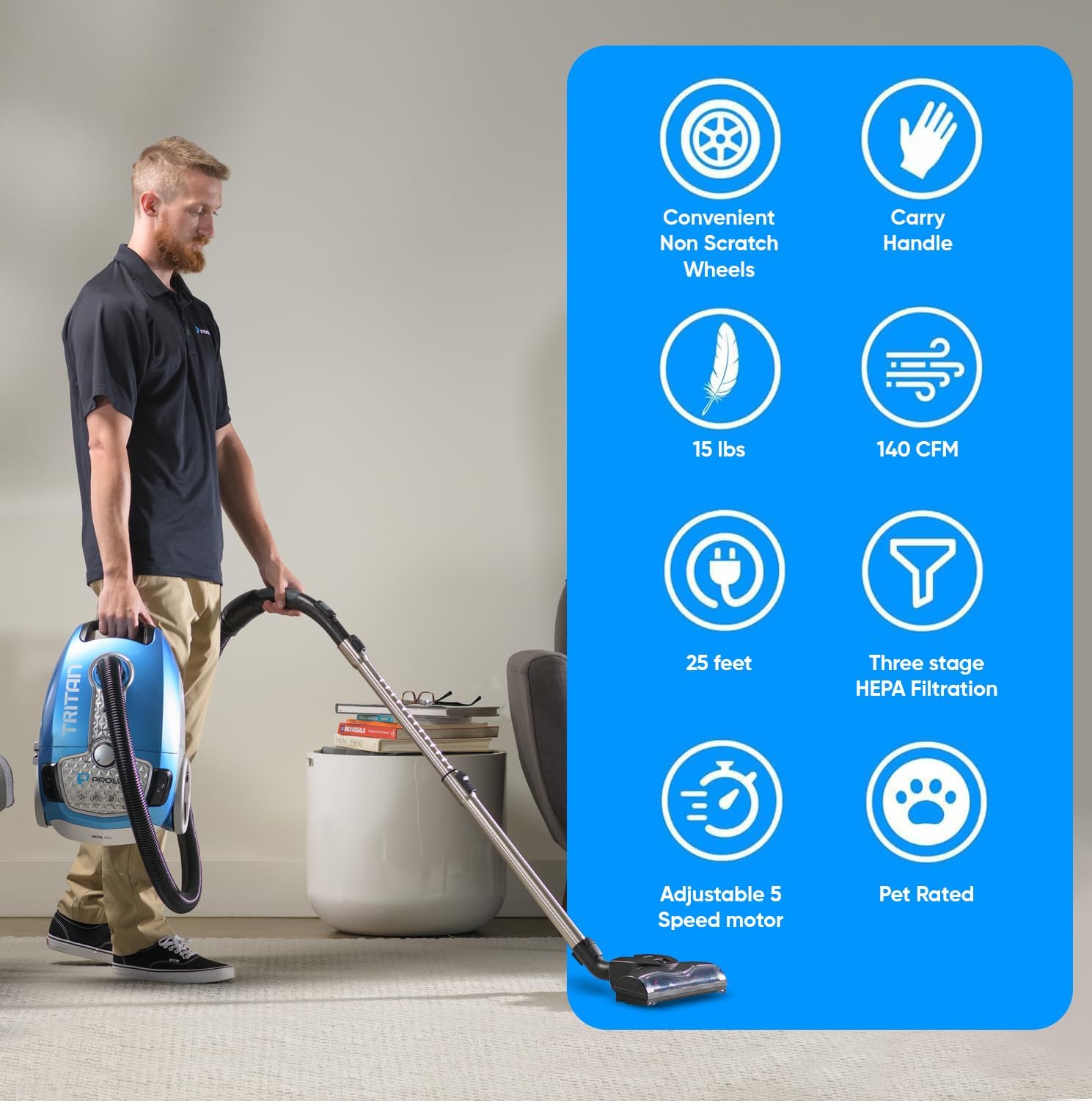 Tritan Bagged Canister Vacuum Cleaner, HEPA Filtration, Complete Home Care Tool Kit, Pet Hair No More, Adjustable