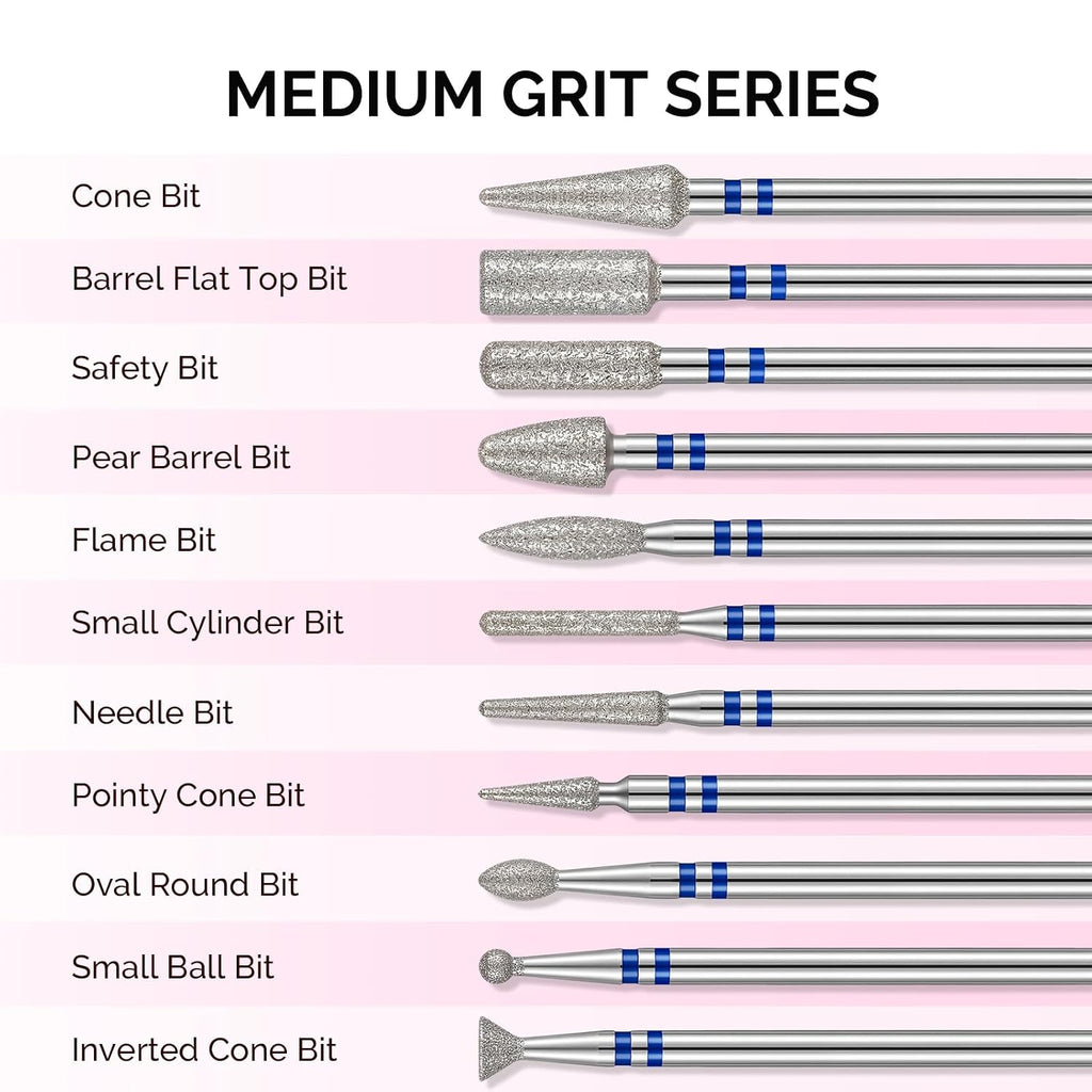 20pcs Nail Drill Bits Diamond Cuticle Set Silver | 3/32''for Nail Drill Efile,Two-Way Rotation,Acrylic Nails Poly Gel