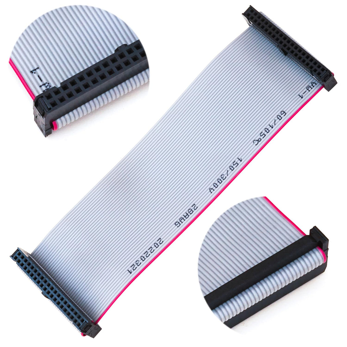 Keszoox 2.54mm IDC Flat Ribbon Cable with FC 6/8/10/14/16/20/26/30/34/40P Dual Row IDC IDE Connector Socket, FC 40-Pin Female to Female IDE Extension Cable 30cm 1PCS (FF40-30cm-1Pcs)
