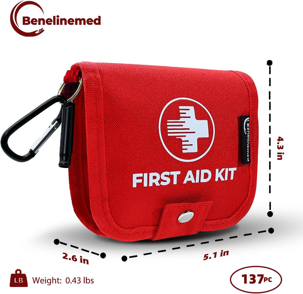 Mini First Aid Kit - 137 Piece Small Emergency Medical Kit for Home, Car, Travel, Camping & Outdoor Activities(Red)