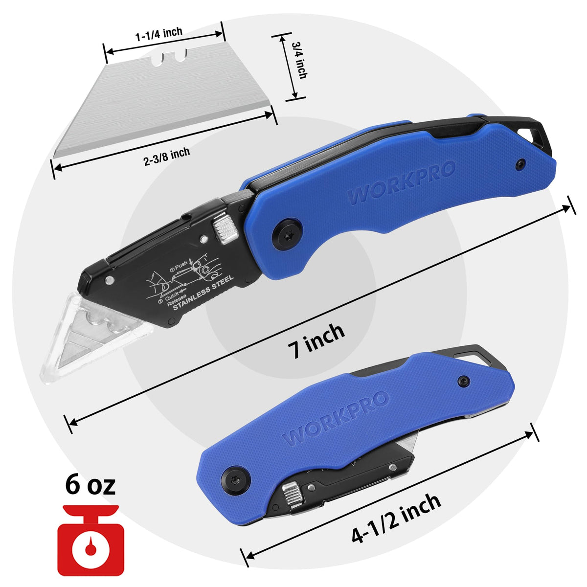 Folding Utility Knife G10 Handle with Stainless Steel Head, Quick-change Blade & Back Lock, Heavy Duty Box Cutter