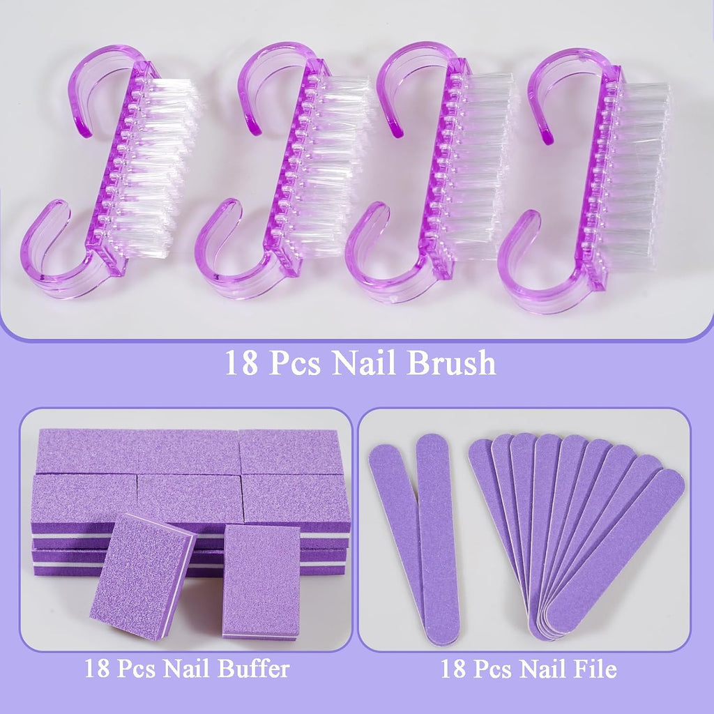 18 Set Disposable Manicure Kit Set, Press On Nail Tool Kit (Purple)