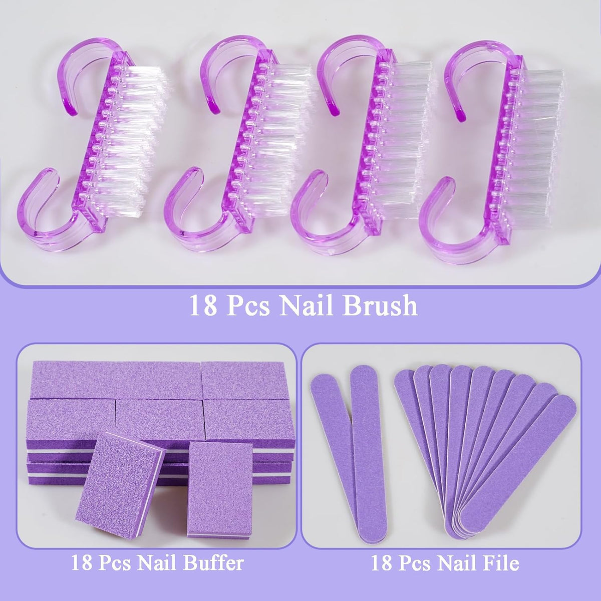 18 Set Disposable Manicure Kit Set, Press On Nail Tool Kit (Purple)