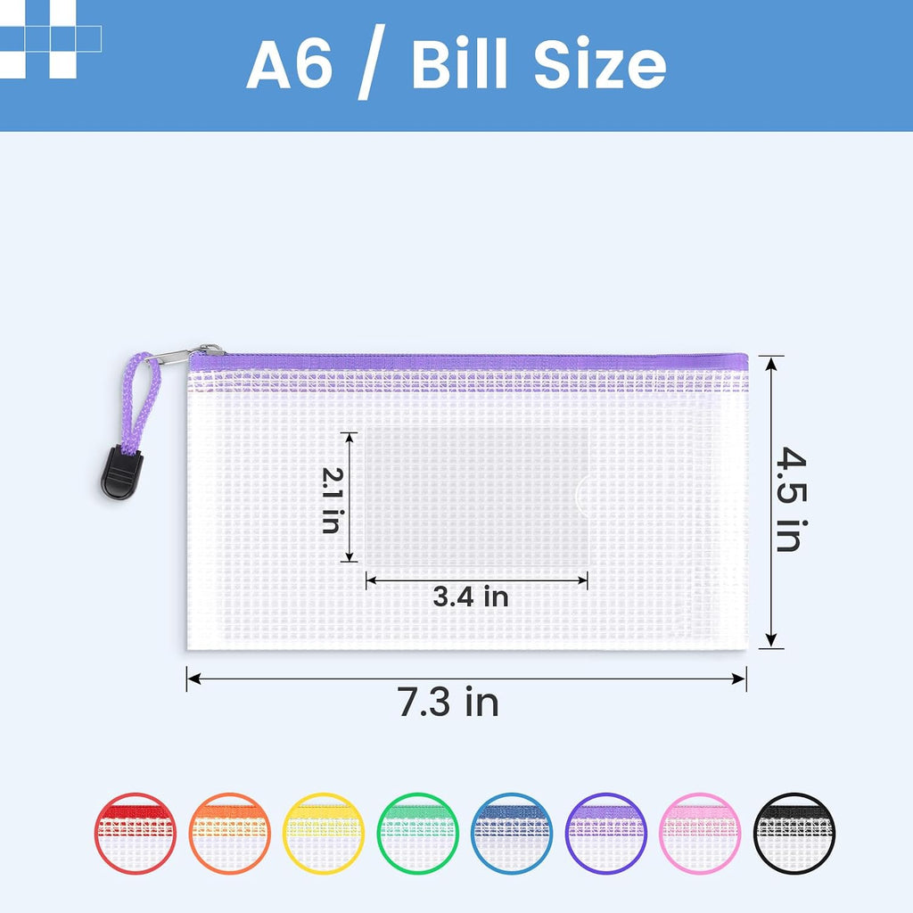 24 Pack Mesh Zipper Pouch Bags with Label Pocket, A6 (9.1×4.7 in) Small Pencil Case Pouch for Organizing, Clear