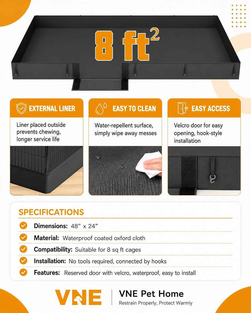 20 Panels Guinea Pig Cages with Waterproof Liner, 48" x 24" x 16" Enclosed Rabbit Cage, Expandable Small Animal Plaype