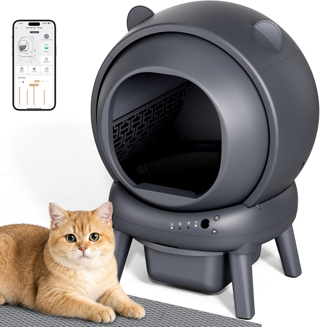 Self Cleaning Litter Box, Dual Safety Sensors, App Control, Gray