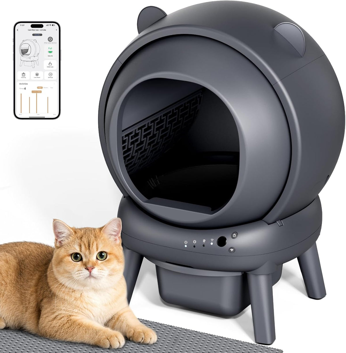Self Cleaning Litter Box, Dual Safety Sensors, App Control, Gray