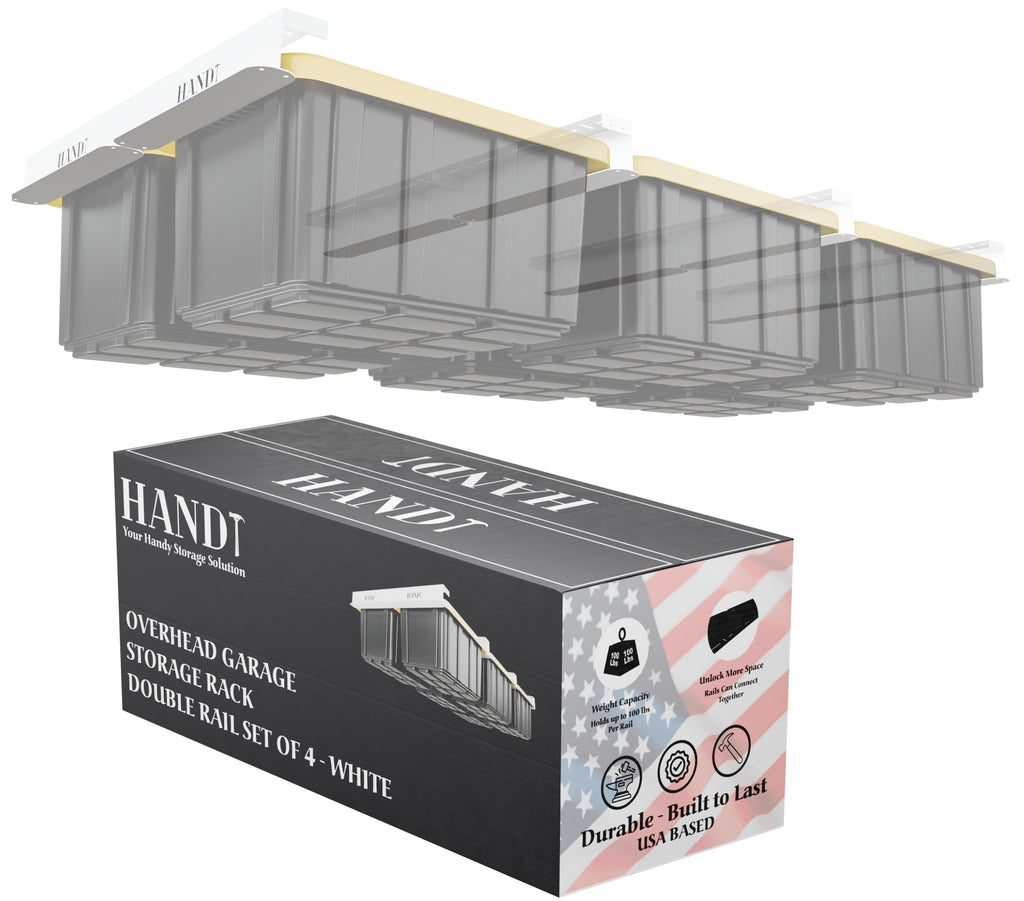 USA Based Overhead Garage Storage Rack, Connectable Heavy Duty Metal Ceiling Rails Garage Storage Organization