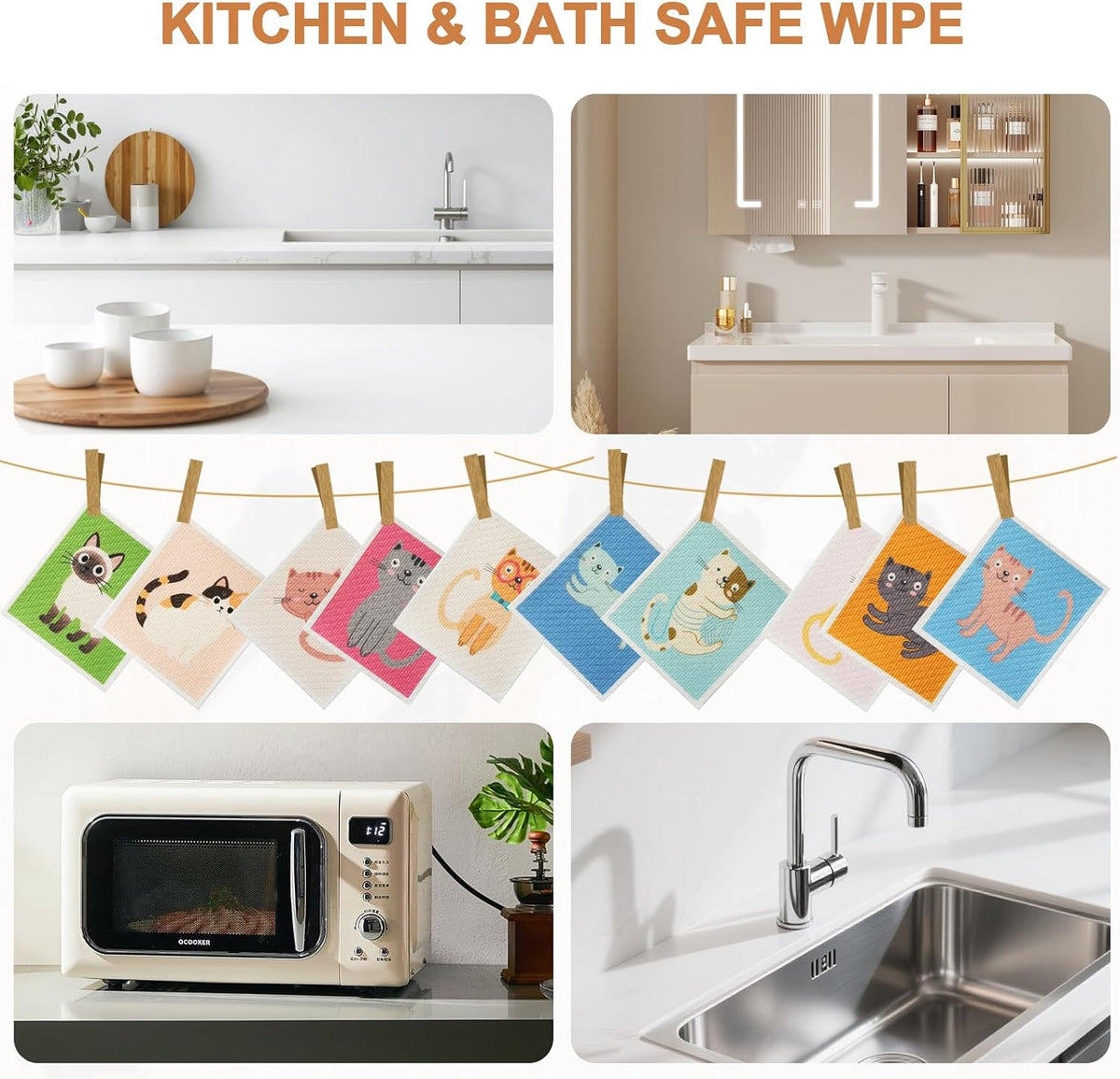 Swedish Dishcloths for Kitchen Reusable,Cat,10 Packs