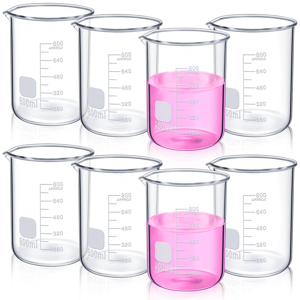8 Pcs 800ml Glass Lab Beaker, Borosilicate Low Form Spout