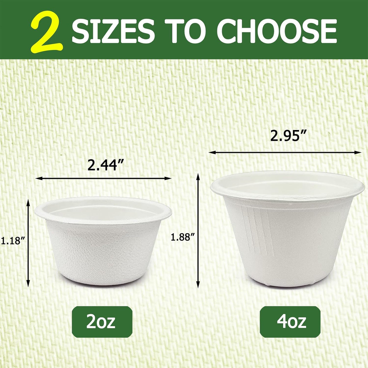 2 oz Disposable Bagasse Fiber Souffle Cups 100pk, 100% Natural Biodegradable Compostable Condiment Cups Sample Cup
