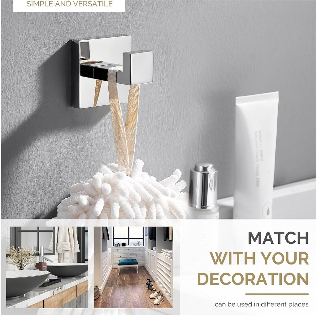 Bathroom Towel Hook, Bath Coat Robe Hanger, Polished Chrome | SUS304 Stainless Steel Robe Hook, Modern Hand Towel