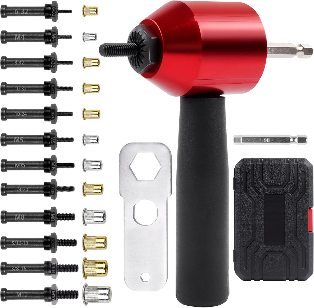 Rivet Nut Tool Kit for Drill & Ratchet, 12 Mandrels, 260 Rivet Nuts
