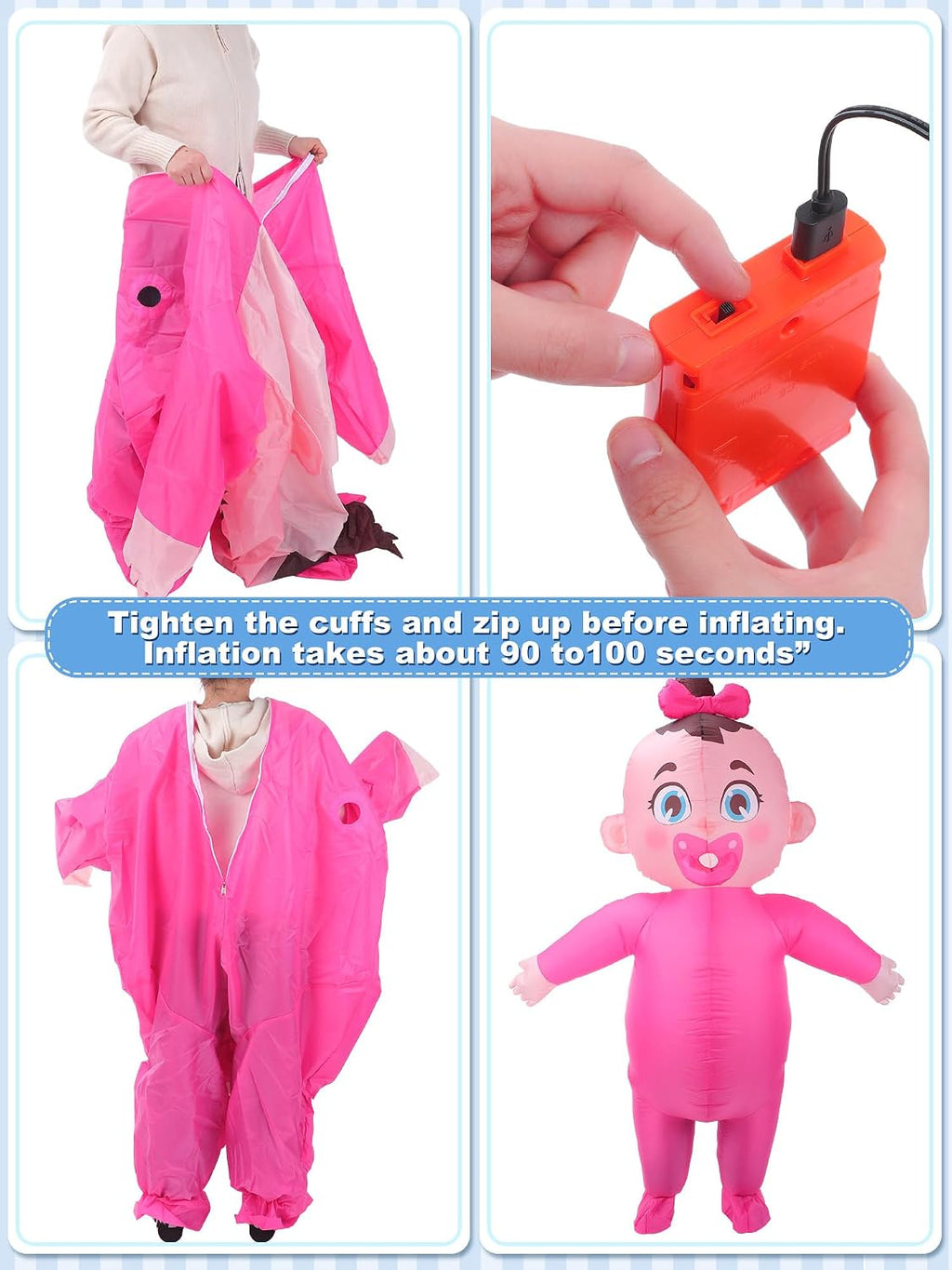 2 PCS Inflatable Baby Costume, Giant Gender Reveal Ideas | Boy & Girl, Adult Blow up Costume, Baby Shower Outfit